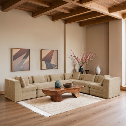 Willow 152" Beige Chenille Fabric Upholstered 6Pc. Sectional, 6-Piece