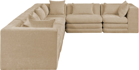 Willow 152" Beige Chenille Fabric Upholstered 6Pc. Sectional, 6-Piece