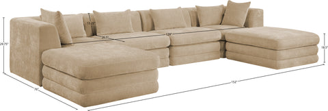 Willow 152" Beige Chenille Fabric Upholstered 6Pc. Sectional, 6-Piece (Style 2)