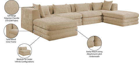 Willow 152" Beige Chenille Fabric Upholstered 6Pc. Sectional, 6-Piece (Style 2)