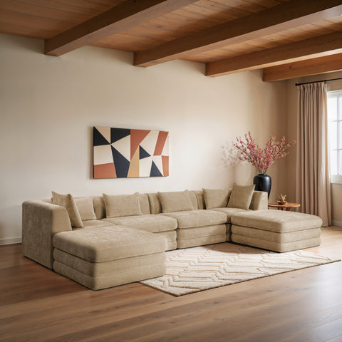 Willow 152" Beige Chenille Fabric Upholstered 6Pc. Sectional, 6-Piece (Style 2)