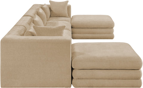 Willow 152" Beige Chenille Fabric Upholstered 6Pc. Sectional, 6-Piece (Style 2)