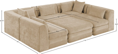Willow 114" Beige Chenille Fabric Upholstered 6Pc. Sectional, 6-Piece