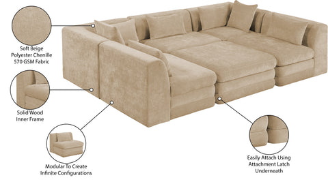 Willow 114" Beige Chenille Fabric Upholstered 6Pc. Sectional, 6-Piece