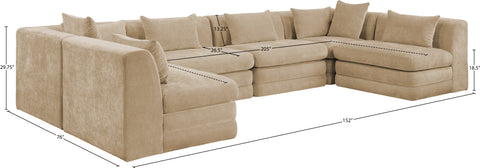 Willow 152" Beige Chenille Fabric Upholstered 6Pc. Sectional, 6-Piece (Style 3)