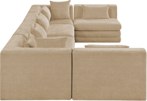Willow 152" Beige Chenille Fabric Upholstered 6Pc. Sectional, 6-Piece (Style 3)