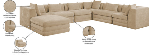 Willow 152" Beige Chenille Fabric Upholstered 7Pc. Sectional, 7-Piece