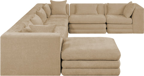 Willow 152" Beige Chenille Fabric Upholstered 7Pc. Sectional, 7-Piece