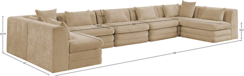 Willow 190" Beige Chenille Fabric Upholstered 7Pc. Sectional, 7-Piece