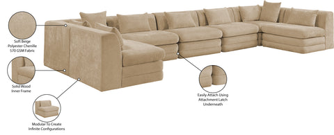 Willow 190" Beige Chenille Fabric Upholstered 7Pc. Sectional, 7-Piece