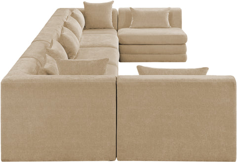 Willow 190" Beige Chenille Fabric Upholstered 7Pc. Sectional, 7-Piece