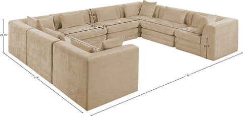 Willow 152" Beige Chenille Fabric Upholstered 8Pc. Sectional, 8-Piece