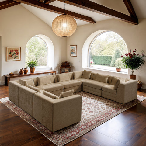 Willow 152" Beige Chenille Fabric Upholstered 8Pc. Sectional, 8-Piece