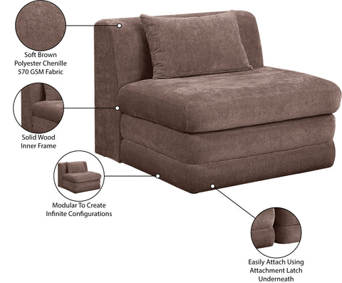 Willow Brown Chenille Fabric Upholstered Armless Chair, 1 Piece