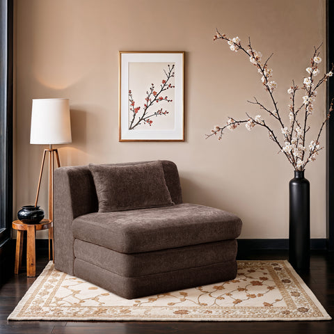 Willow Brown Chenille Fabric Upholstered Armless Chair, 1 Piece