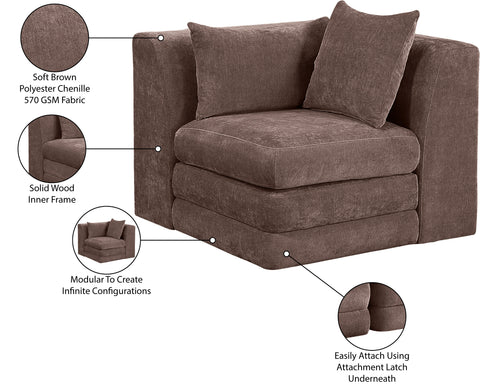 Willow Brown Chenille Fabric Upholstered Corner Chair, 1 Piece