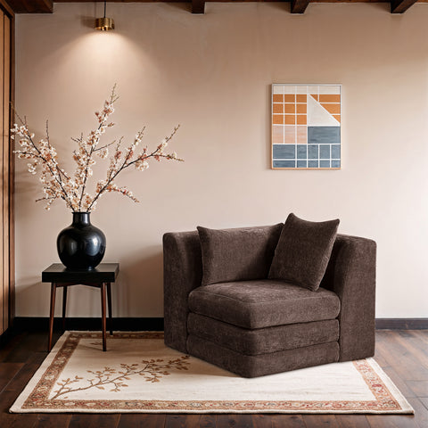 Willow Brown Chenille Fabric Upholstered Corner Chair, 1 Piece
