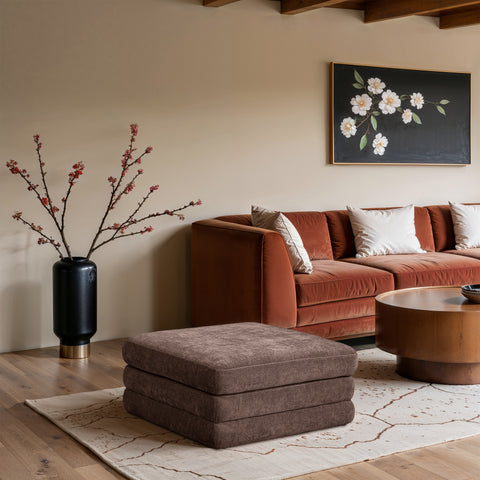 Willow Brown Chenille Fabric Upholstered Ottoman, 1 Piece