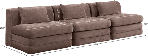 Willow 114" Brown Chenille Fabric Upholstered Sofa, 3-Piece