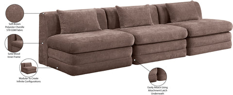 Willow 114" Brown Chenille Fabric Upholstered Sofa, 3-Piece