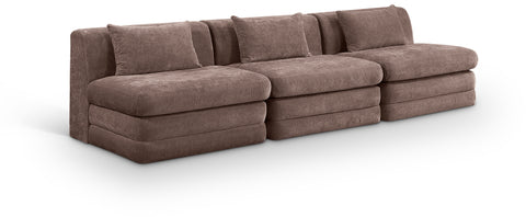 Willow 114" Brown Chenille Fabric Upholstered Sofa, 3-Piece