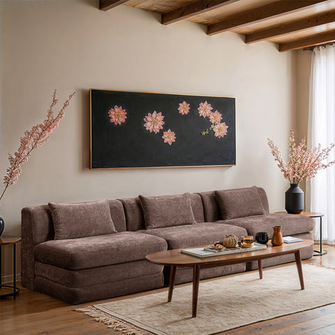 Willow 114" Brown Chenille Fabric Upholstered Sofa, 3-Piece