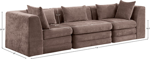 Willow 114" Brown Chenille Fabric Upholstered Sofa, 3-Piece (Style 2)