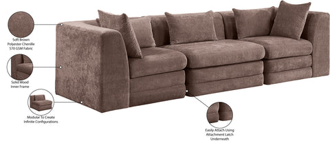 Willow 114" Brown Chenille Fabric Upholstered Sofa, 3-Piece (Style 2)