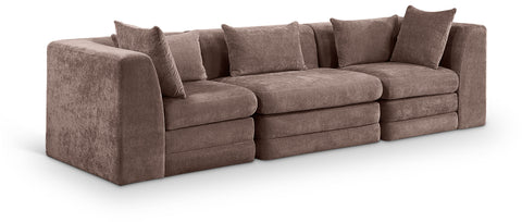 Willow 114" Brown Chenille Fabric Upholstered Sofa, 3-Piece (Style 2)