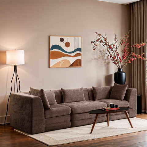 Willow 114" Brown Chenille Fabric Upholstered Sofa, 3-Piece (Style 2)