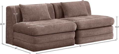 Willow 76" Brown Chenille Fabric Upholstered Sofa, 2-Piece