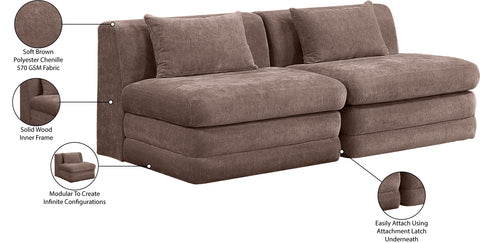 Willow 76" Brown Chenille Fabric Upholstered Sofa, 2-Piece