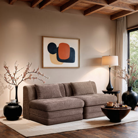 Willow 76" Brown Chenille Fabric Upholstered Sofa, 2-Piece
