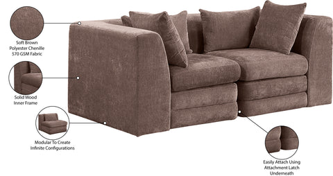 Willow 76" Brown Chenille Fabric Upholstered Sofa, 2-Piece (Style 2)