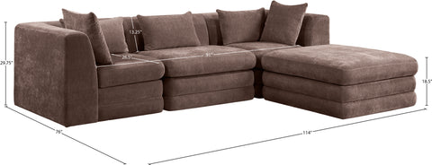 Willow 114" Brown Chenille Fabric Upholstered 4Pc. Sectional, 4-Piece