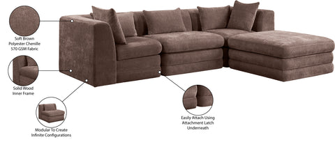 Willow 114" Brown Chenille Fabric Upholstered 4Pc. Sectional, 4-Piece