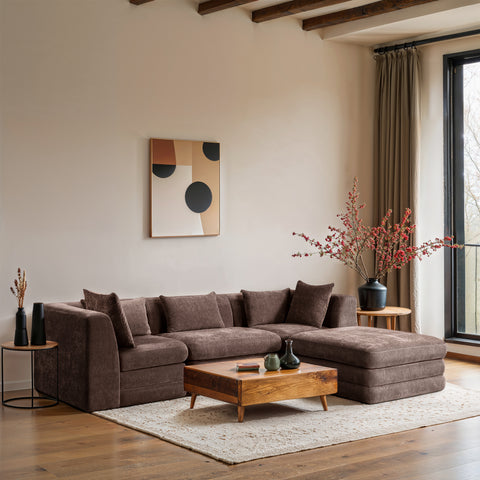 Willow 114" Brown Chenille Fabric Upholstered 4Pc. Sectional, 4-Piece