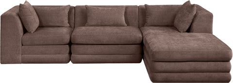 Willow 114" Brown Chenille Fabric Upholstered 4Pc. Sectional, 4-Piece