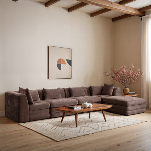 Willow 152" Brown Chenille Fabric Upholstered 5Pc. Sectional, 5-Piece