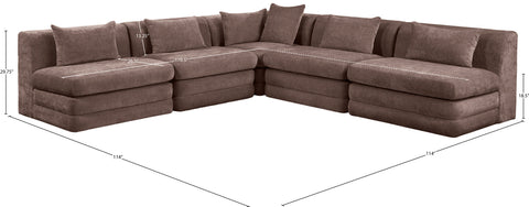 Willow 114" Brown Chenille Fabric Upholstered 5Pc. Sectional, 5-Piece