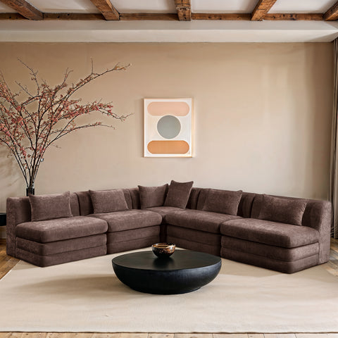 Willow 114" Brown Chenille Fabric Upholstered 5Pc. Sectional, 5-Piece