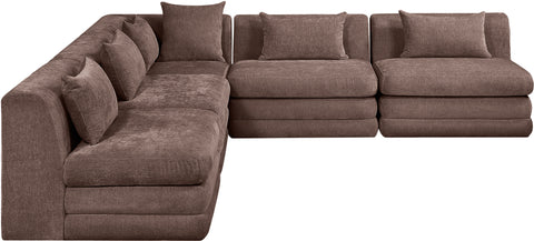 Willow 114" Brown Chenille Fabric Upholstered 5Pc. Sectional, 5-Piece