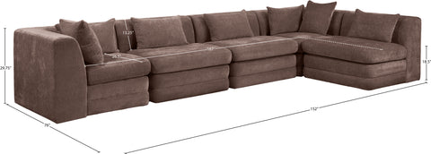 Willow 152" Brown Chenille Fabric Upholstered 5Pc. Sectional, 5-Piece (Style 2)