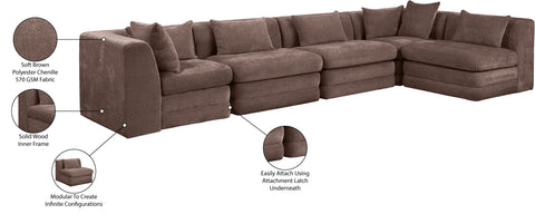Willow 152" Brown Chenille Fabric Upholstered 5Pc. Sectional, 5-Piece (Style 2)