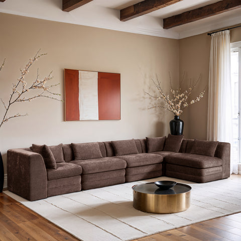 Willow 152" Brown Chenille Fabric Upholstered 5Pc. Sectional, 5-Piece (Style 2)