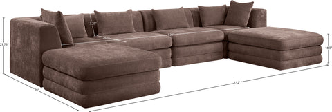 Willow 152" Brown Chenille Fabric Upholstered 6Pc. Sectional, 6-Piece (Style 2)