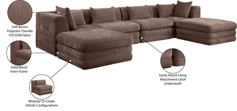 Willow 152" Brown Chenille Fabric Upholstered 6Pc. Sectional, 6-Piece (Style 2)