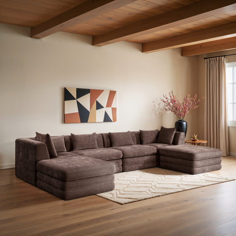 Willow 152" Brown Chenille Fabric Upholstered 6Pc. Sectional, 6-Piece (Style 2)