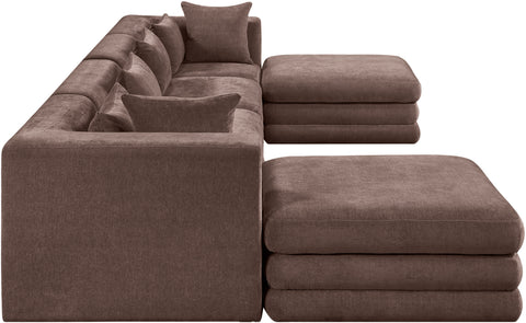 Willow 152" Brown Chenille Fabric Upholstered 6Pc. Sectional, 6-Piece (Style 2)