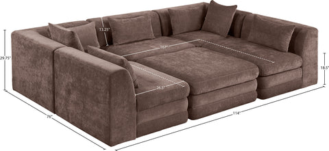 Willow 114" Brown Chenille Fabric Upholstered 6Pc. Sectional, 6-Piece